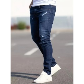 Slim Fit Ripped Jeans, Men's Casual Street Style Distressed Medium Stretch Denim Pants