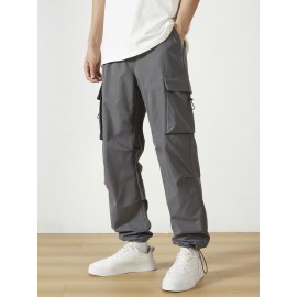 Men's Casual Flap Pocket Straight Leg Cargo Pants, Street Style Casual Pants For Outdoor Activities