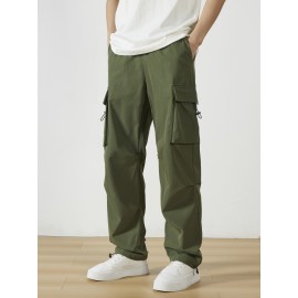 Men's Casual Flap Pocket Straight Leg Cargo Pants, Street Style Casual Pants For Outdoor Activities
