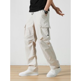 Men's Casual Flap Pocket Straight Leg Cargo Pants, Street Style Casual Pants For Outdoor Activities