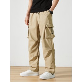 Men's Casual Flap Pocket Straight Leg Cargo Pants, Street Style Casual Pants For Outdoor Activities