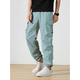 Men's Casual Flap Pocket Straight Leg Cargo Pants, Street Style Casual Pants For Outdoor Activities