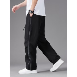Men'S Casual Joggers, Polyester 100%, Basics Style, Solid Color, Regular Fit Straight Leg, with Drawstring Waist, for Spring/Fall - Non-Stretch Woven Fabric
