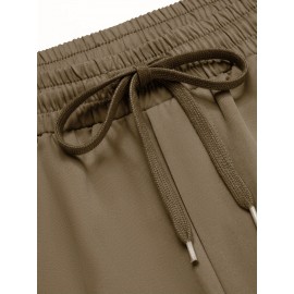 1pc Men'S Casual Cotton Drawstring Pants - Solid Color, Non-Stretch Fabric, Regular Fit, All-Season Straight Leg Cargo Trousers