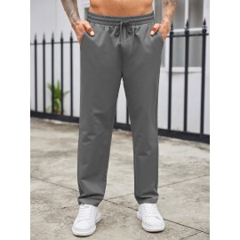1pc Men'S Casual Cotton Drawstring Pants - Solid Color, Non-Stretch Fabric, Regular Fit, All-Season Straight Leg Cargo Trousers