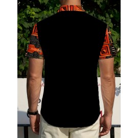 Men's Novelty 3D Geometric Print Button-Up Shirt - Casual, Breathable Polyester, Machine Washable