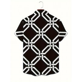 Men's Color * Geometric Pattern 3D Print Casual Shirt, Button Front Short Sleeve Top, Men's Clothes For Daily Wear/Party