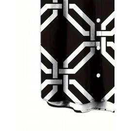 Men's Color * Geometric Pattern 3D Print Casual Shirt, Button Front Short Sleeve Top, Men's Clothes For Daily Wear/Party