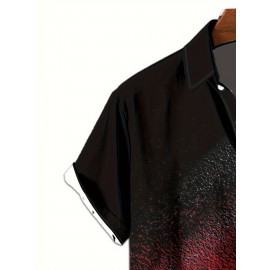 Men's Casual Short Sleeve Shirt with 3D Geometric Print - Polyester, Machine Washable, Non-Stretch Fabric