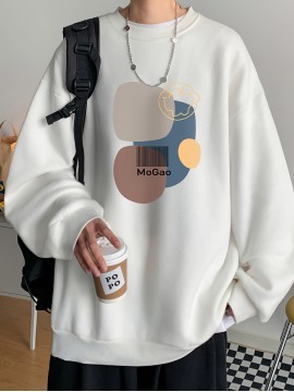 MOGAO Casual Geometric Sweatshirt for Men - Polyester Knit Fabric, Long Sleeve, Regular Fit, Round Neck, Comfortable and Trendy Unisex Hoodie