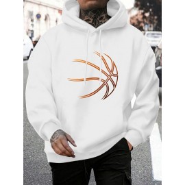 Creative Basketball Print Hoodie, Cool Hoodies For Men, Casual Hooded Sweatshirt With Kangaroo Pocket For Winter And Fall