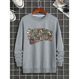 Featuring Textures Design Letter BOYS CLUB Printed Men's Crew Neck And Long Sleeve Sweatshirt, Casual Style, Breathable, Comfortable, Stylish Street Fashion Pullover Sweatshirt