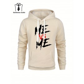 ME VS ME Print, Men's Casual and Cozy Hoodies, Trendy Long Sleeve Hooded Sweatshirt, Casual Versatile Top for Autumn Winter