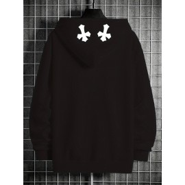 Men's Casual Hoodie with Unique Print Design - Soft Polyester, Machine Washable, Loose Fit Pullover with Kangaroo Pocket